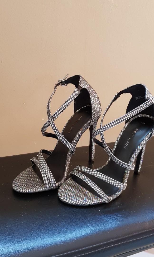 new look silver strappy heels