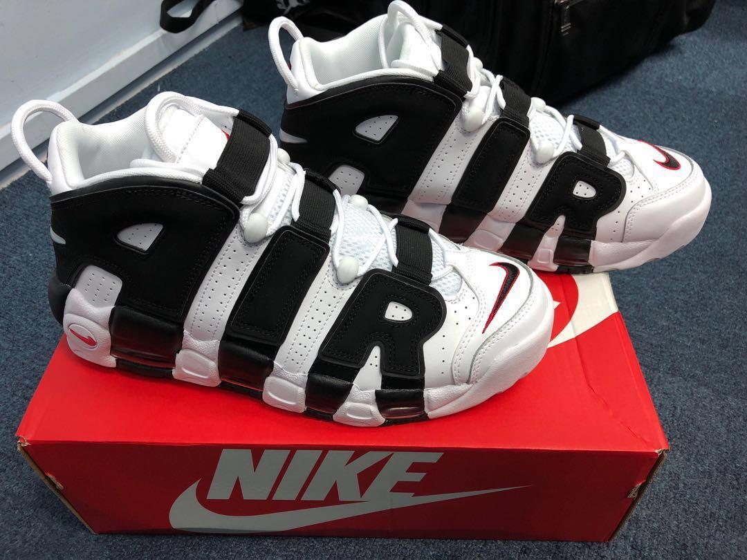 nike uptempo black and white
