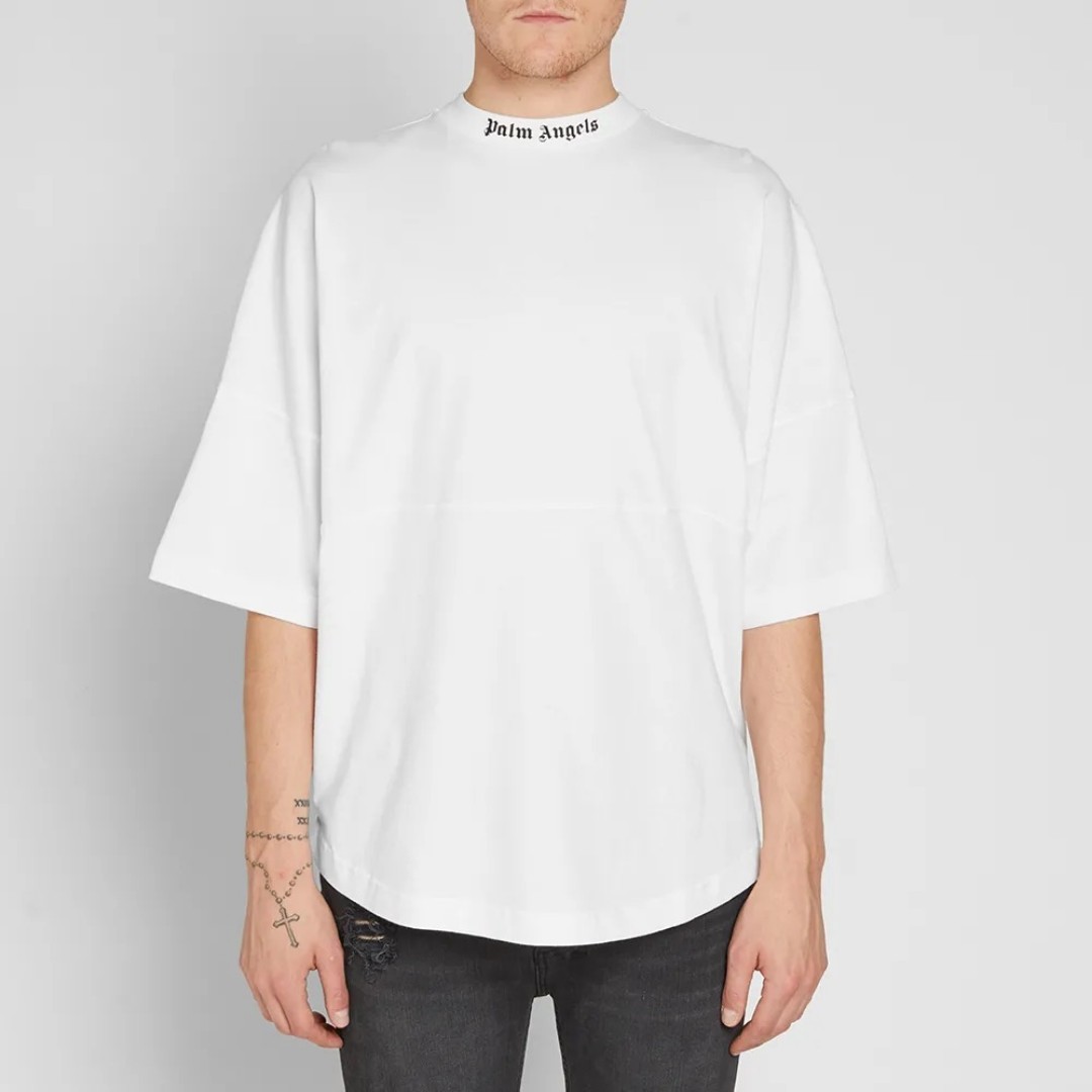 Palm Angels Mock Neck Tee White Black Men s Fashion Tops