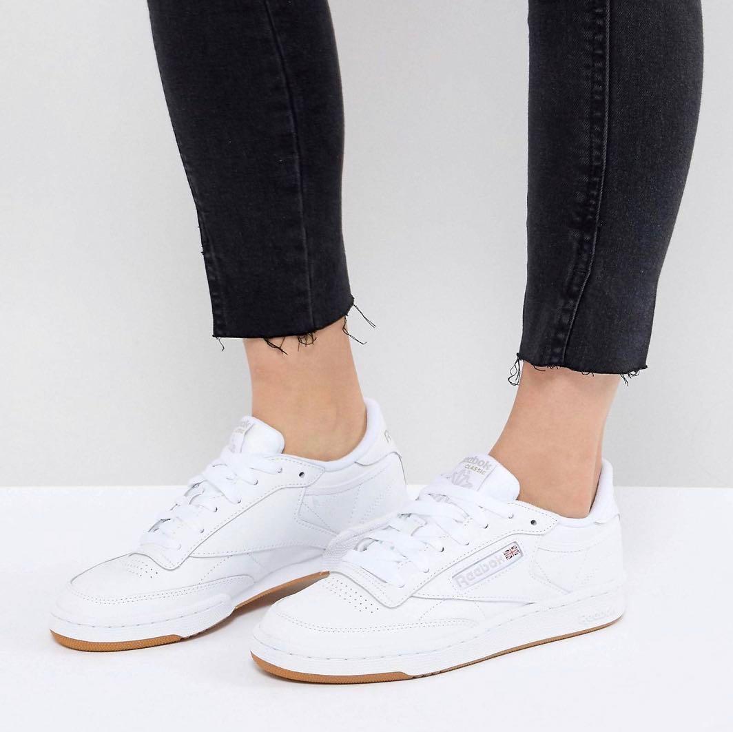 reebok classic white leather sneakers with gum sole
