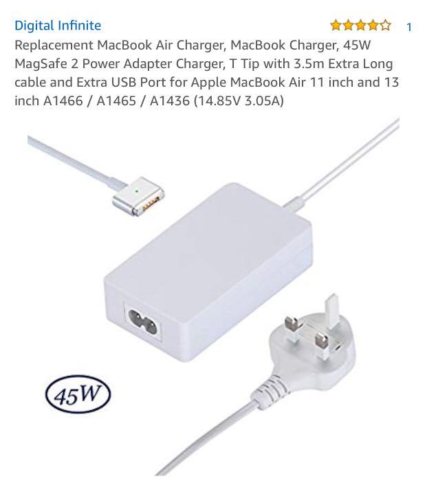 Replacement MacBook Air Charger, MacBook Charger, 45W MagSafe 2 Power Adapter Charger, T Tip
