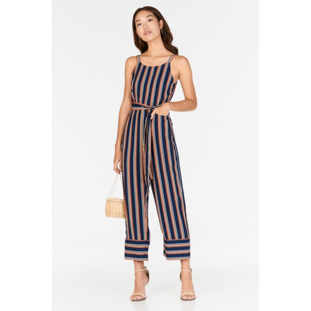 Tan striped jumpsuit Clearance