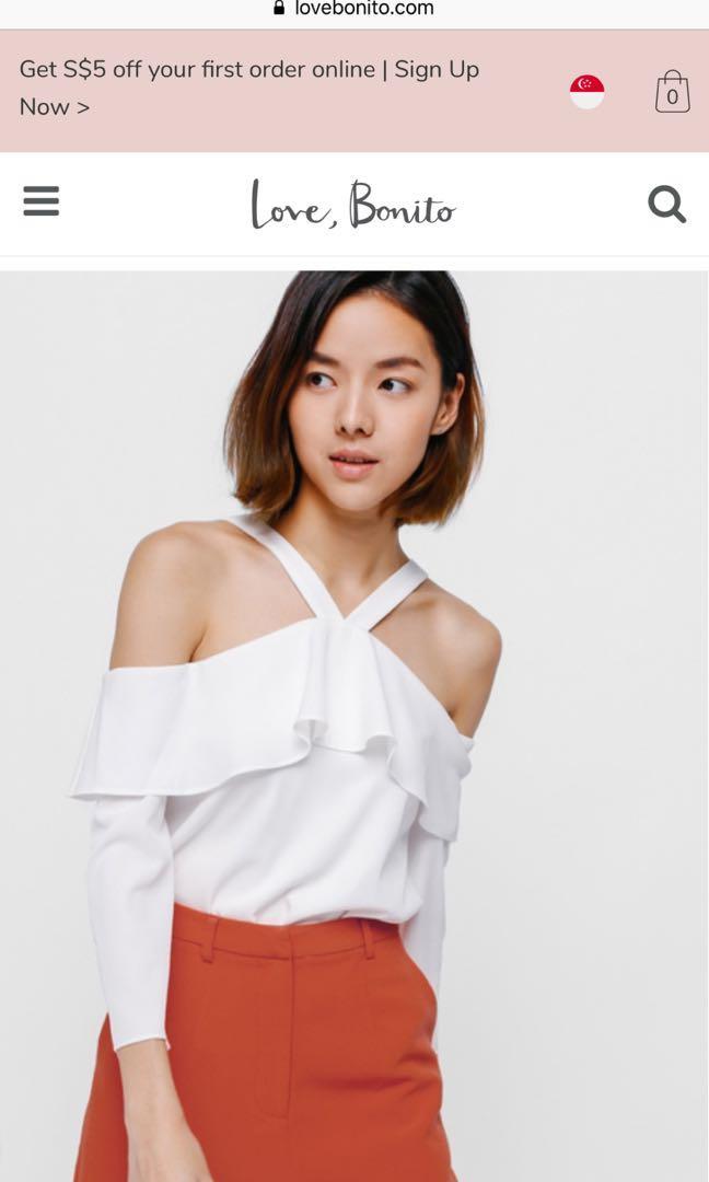 white ruffle off the shoulder top