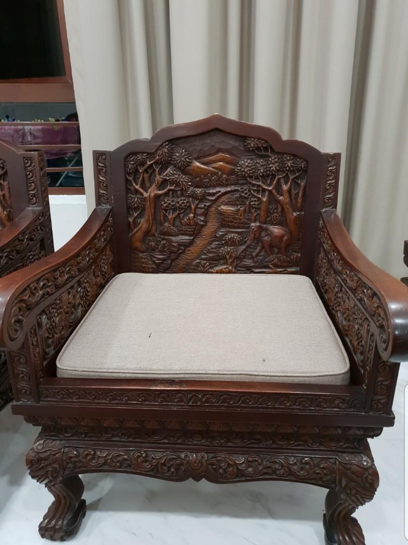 Vintage / Antique Teak Wood Sofa Set, Furniture & Home Living, Furniture, Sofas on Carousell