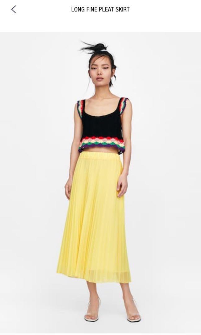 Zara fine pleat skirt in yellow, Women 