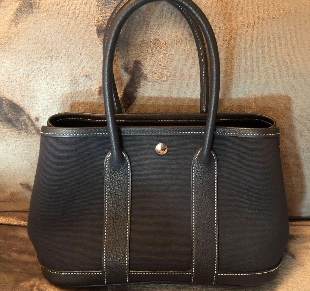 Hermes Black Chevre Mysore Leather and Canvas Mini Garden Party at 1stDibs