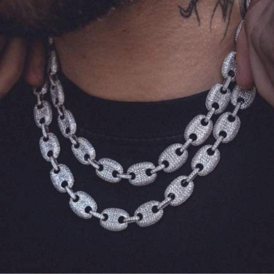 Iced Out Gucci Link Necklace in White Gold or Gold Hip Hop Jewellery