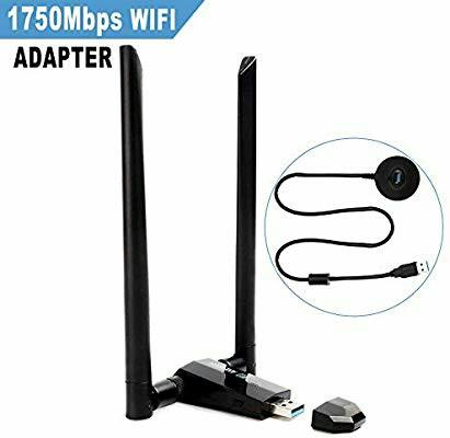 USB WiFi Adapter for PC, AC 1300Mbps USB 3.0 Wireless Network Dongle Adapter  with 2*5dBi Dual Band 2.4G/5GHz High Gain Antennas for Laptop Desktop  Windows 10//8/7/XP/Vista, Linux, Mac OS 10.9-10.15 