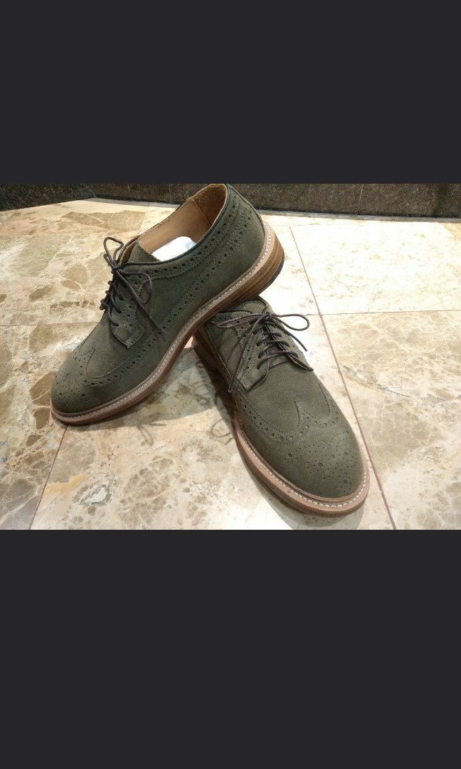 Olive Green Suede Longwing Brogues UK7 7.5