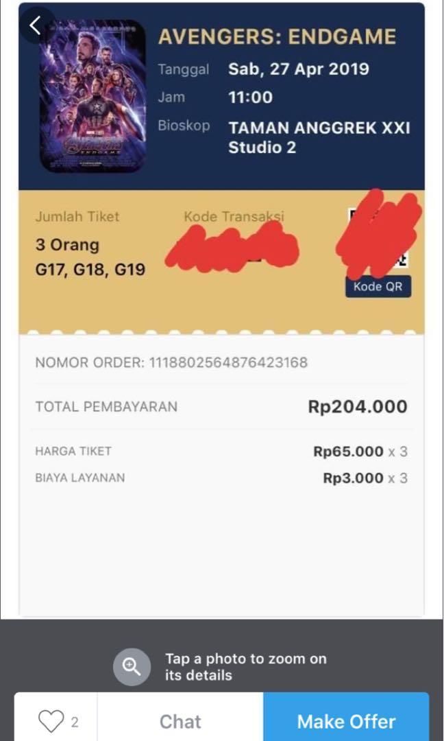 Tiket Avenger Endgame Sold Tickets Vouchers Events