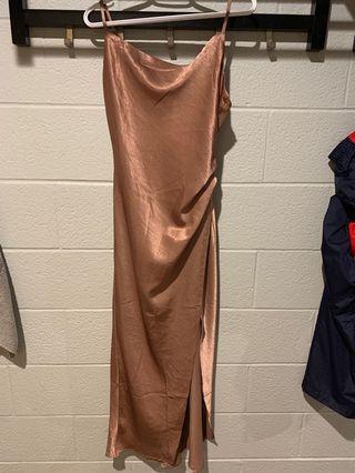 NEW long blush satin dress from M boutique