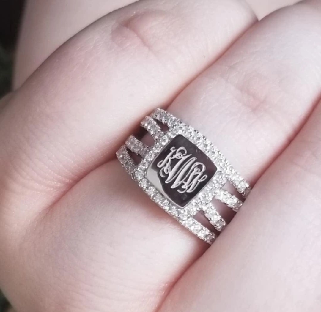 925 Sterling Silver Custom Initial Zircon Diamond Rings Wedding