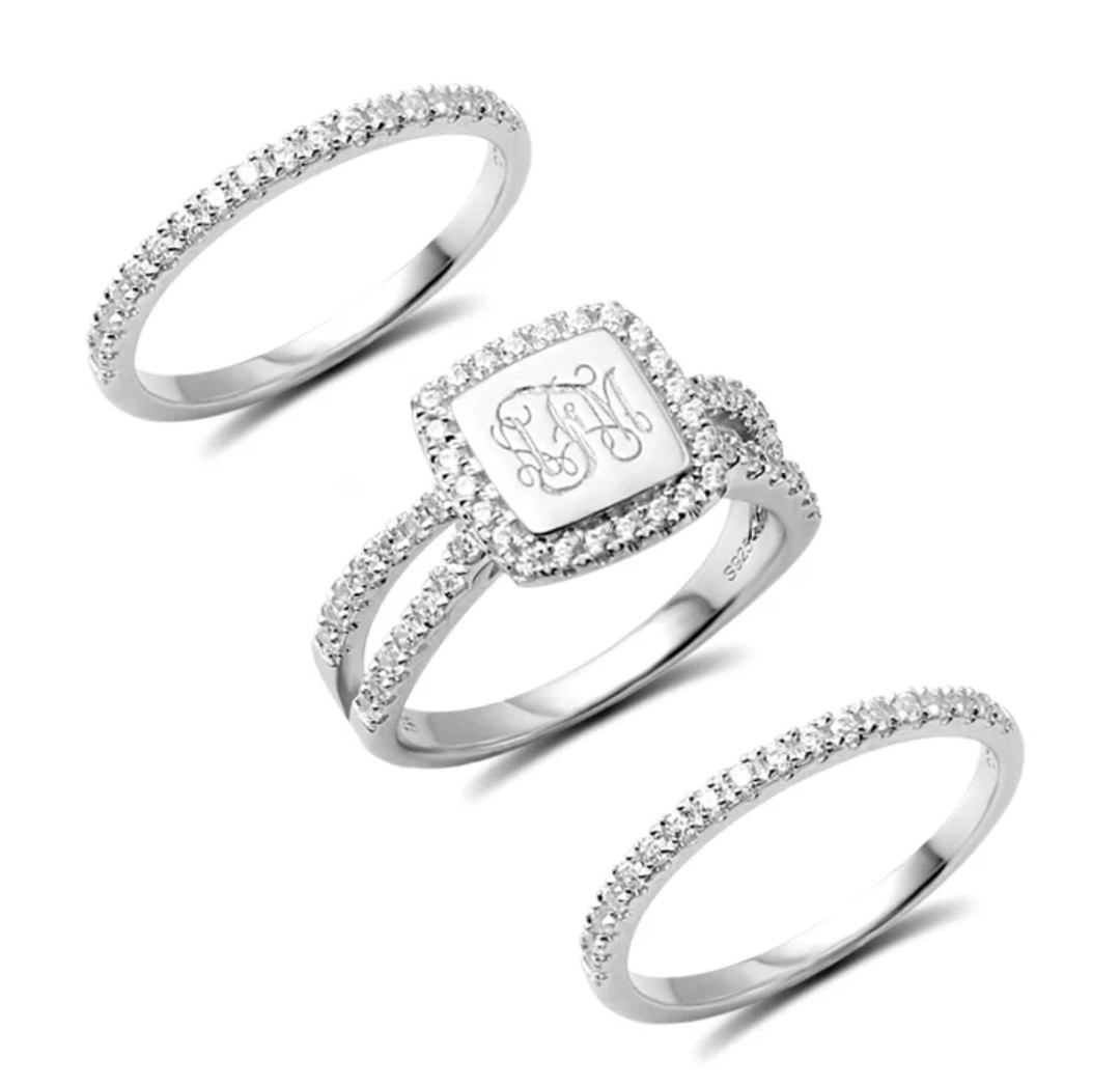925 Sterling Silver Custom Initial Zircon Diamond Rings Wedding
