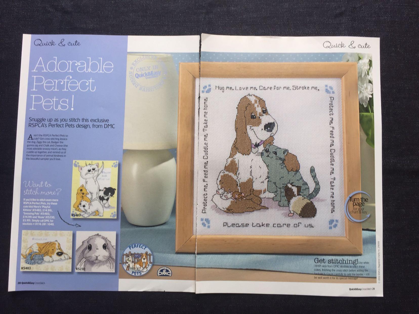 CROSS STITCH CHART RSPCA PET ANIMAL SAMPLER CHART LOVE ME HUG ME CARE FOR ME