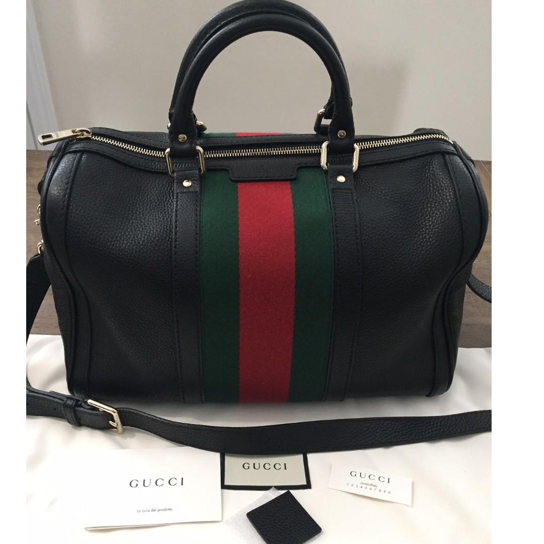 gucci black leather boston bag