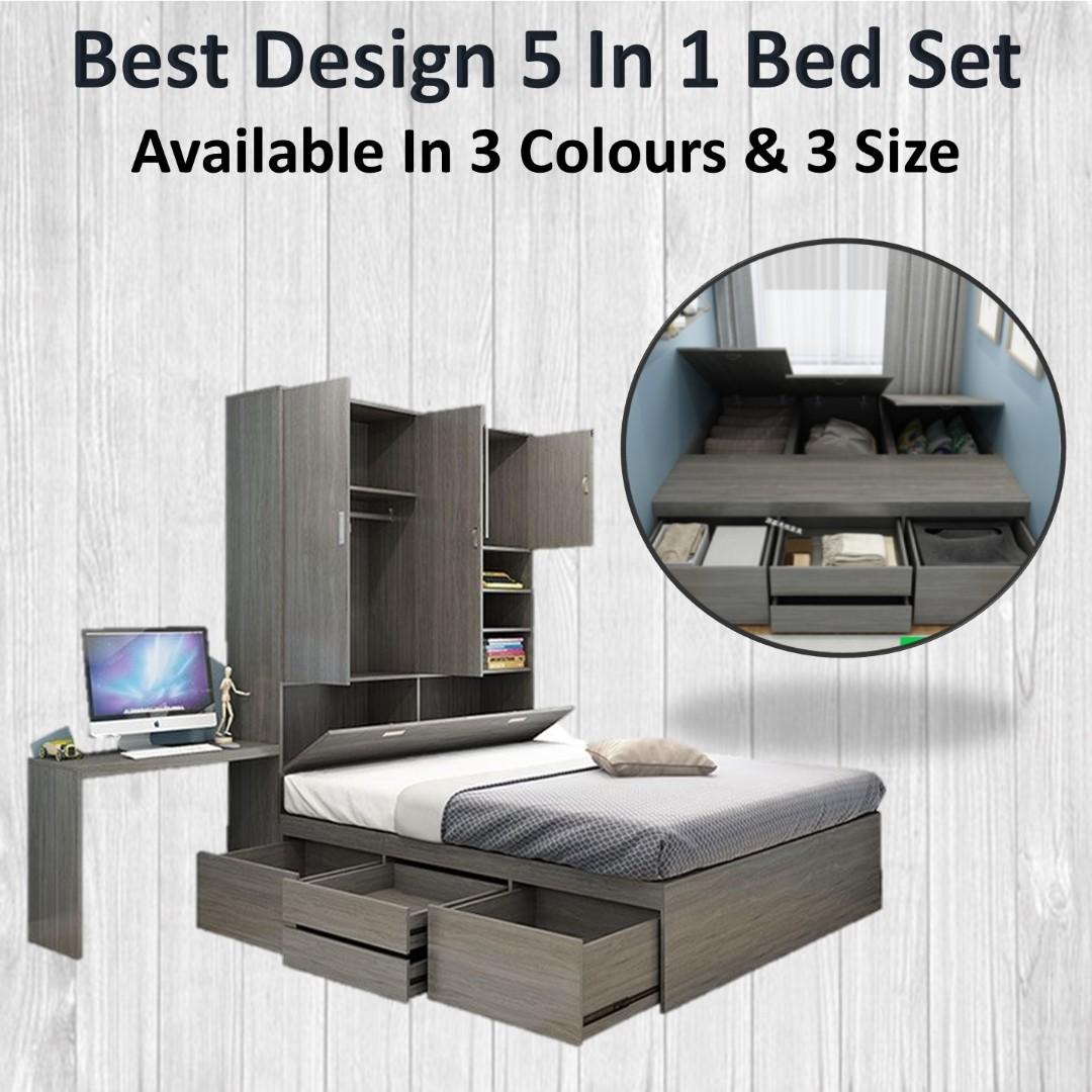Best Space Saving Bed Set Storage Desk Drawer Bed Frame