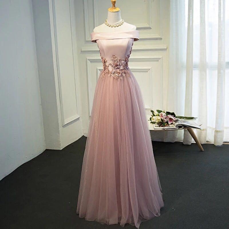 Long Dress Long Gown Gaun Panjang Pink 