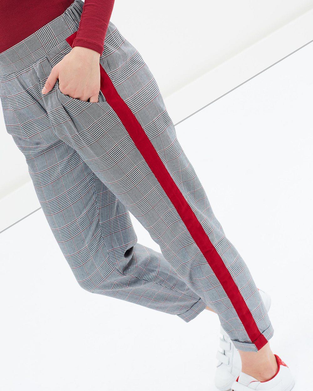 Checkered Pants w Red Stripe Women s Fashion Bottoms Other