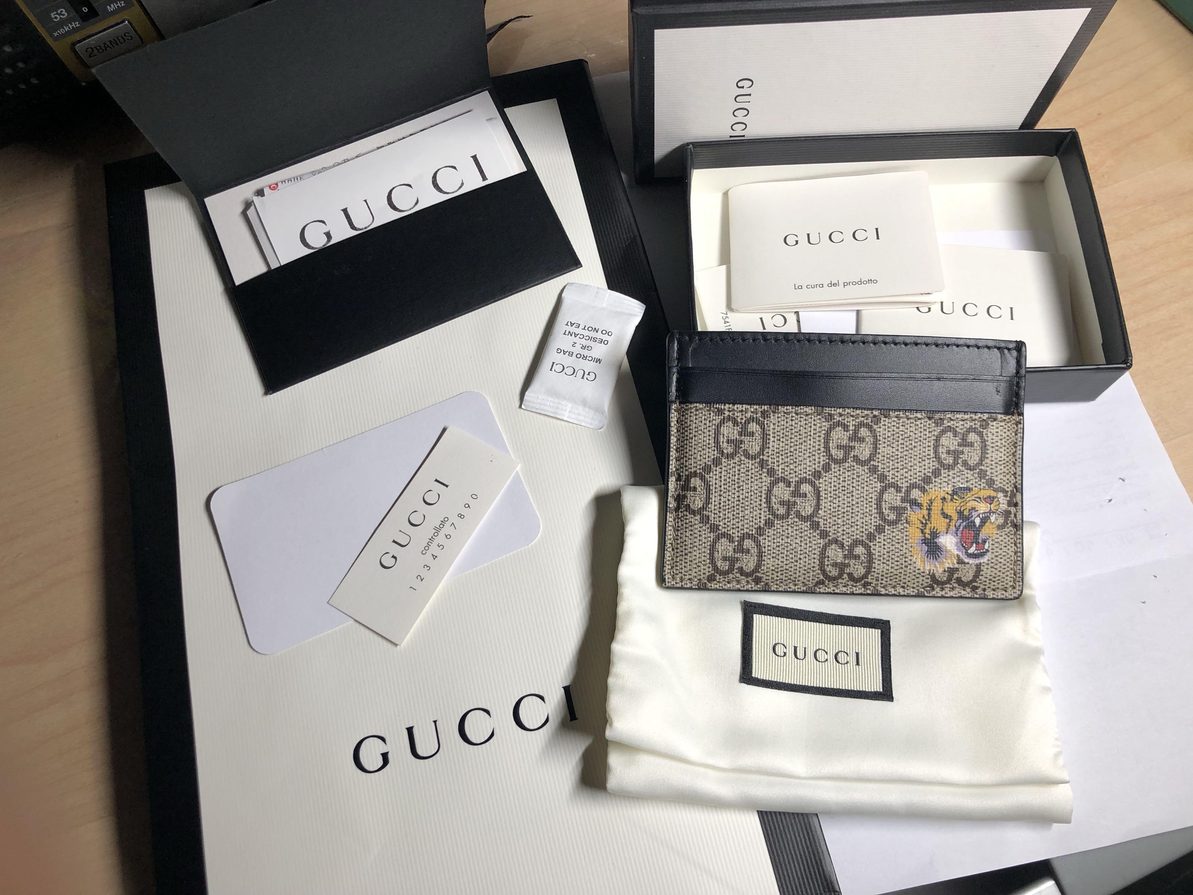 Gucci GG Supreme Canvas tiger print CardHolder, Luxury, Bags 