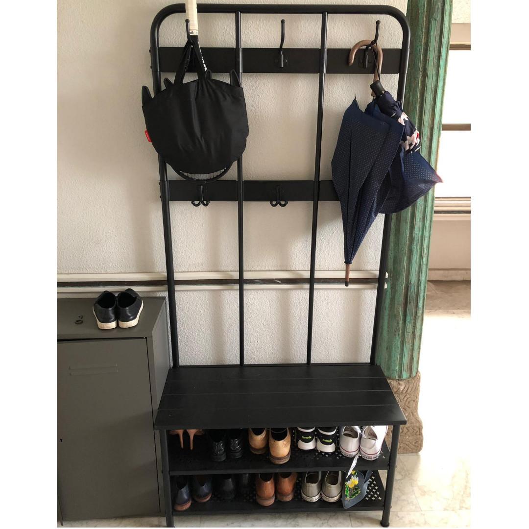 PINNIG Coat Rack With Shoe Storage Bench, Black IKEA, 42% OFF