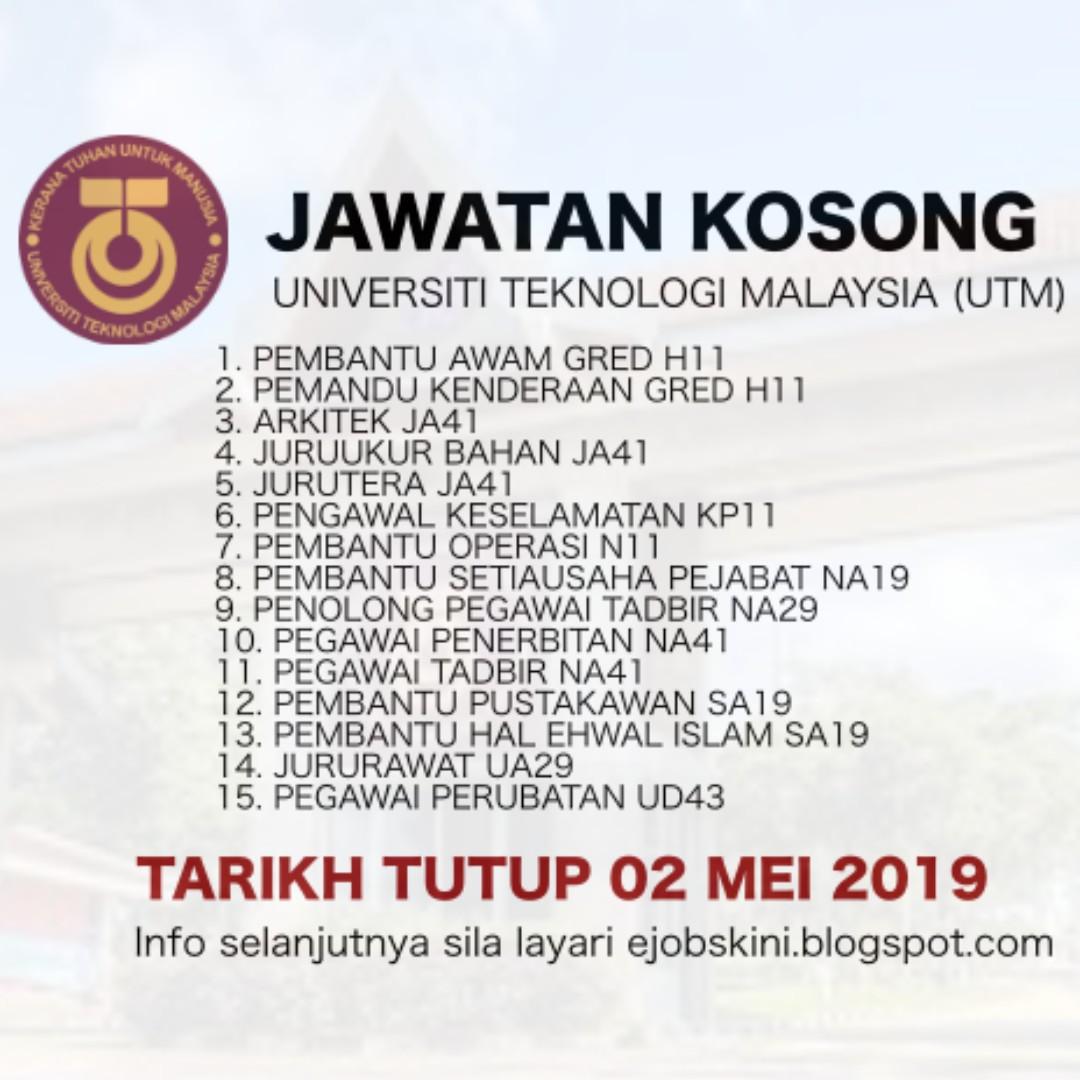 Jawatan Kosong Universiti Teknologi Malaysia Utm Tarikh Tutup 02 Mei 2019 Jobs Full Time Others On Carousell