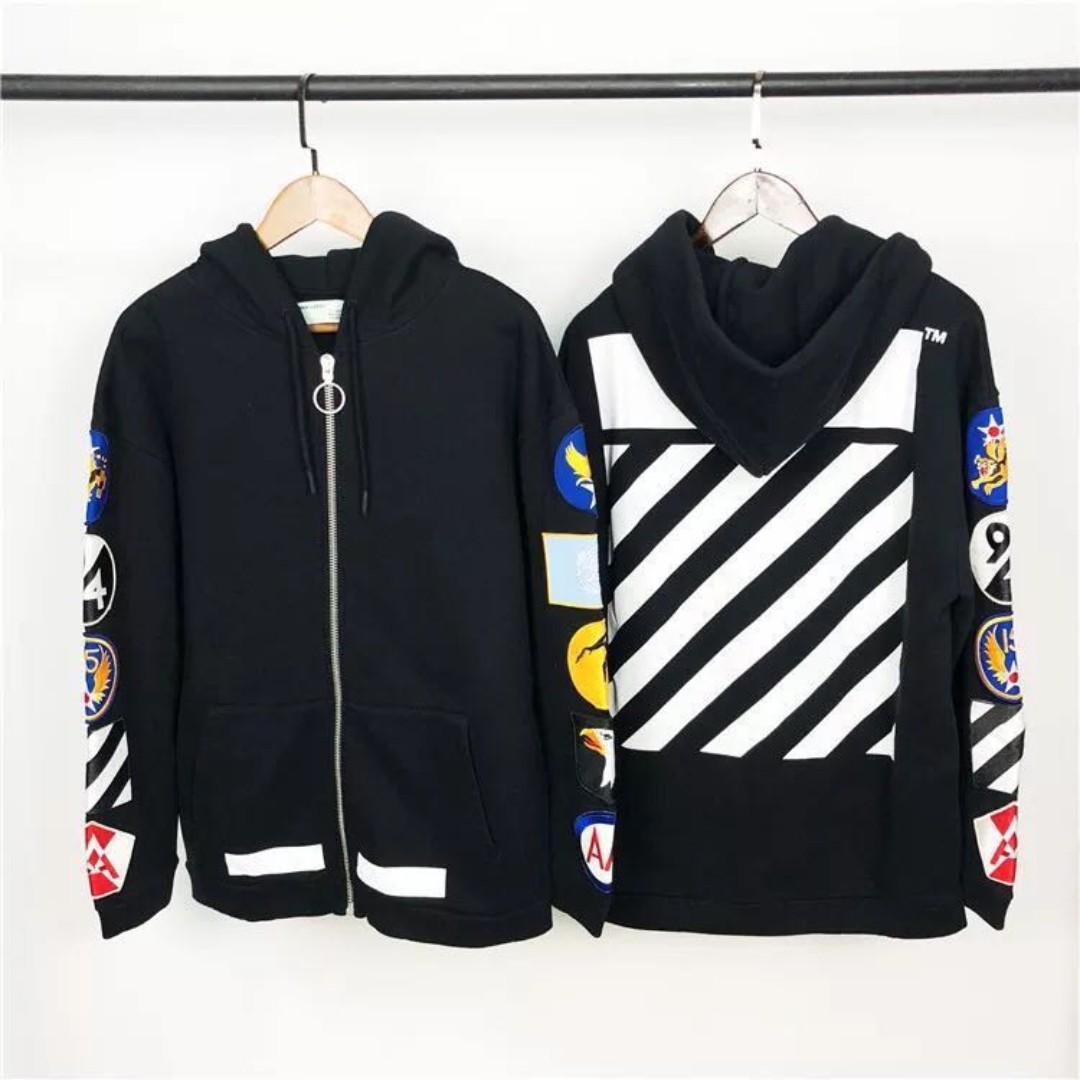 off white patch zip hoodie