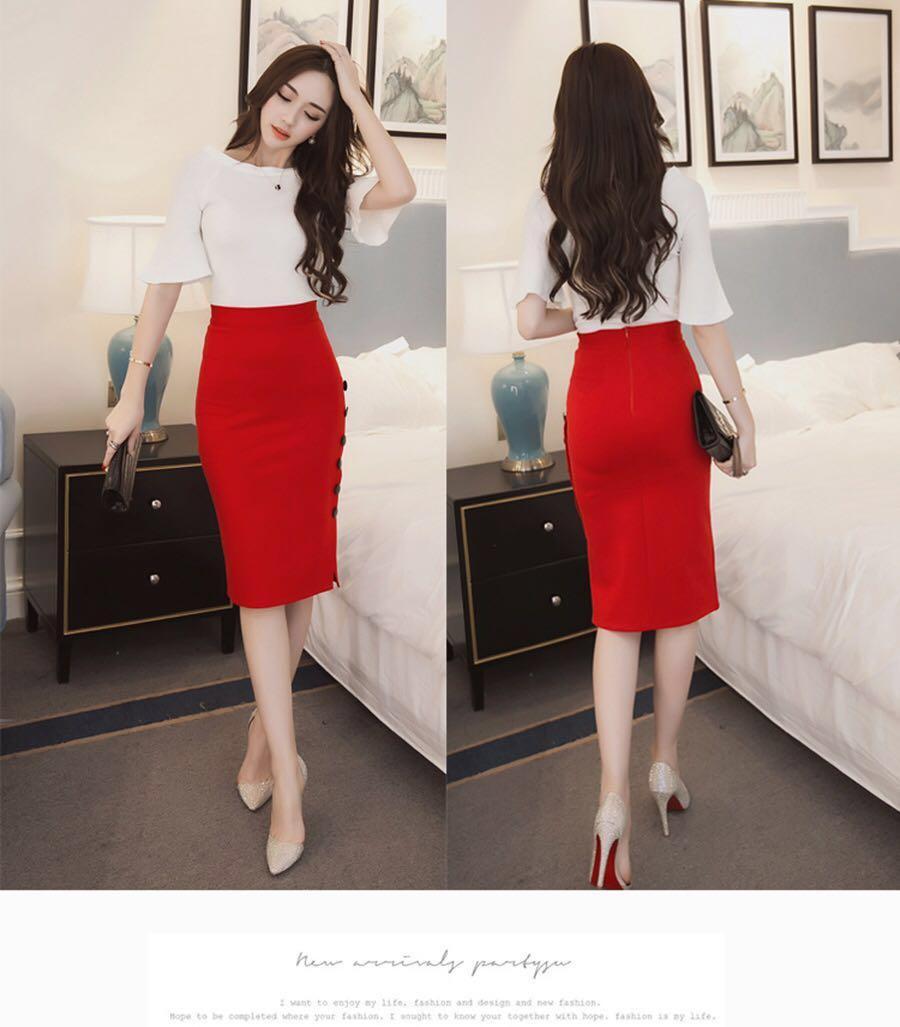 Red formal skirt best sale