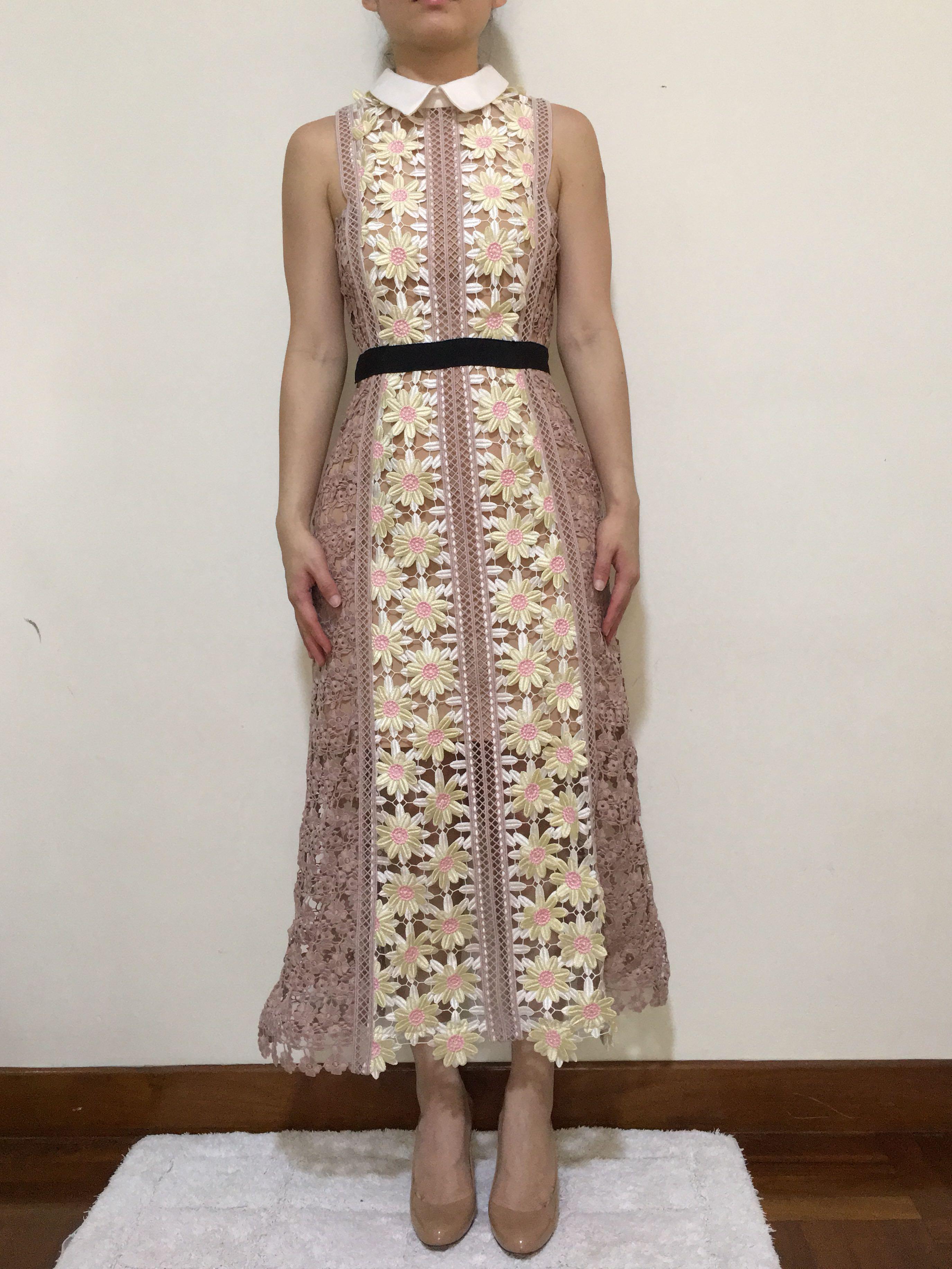 Self Portrait 3d Floral Panel Midi Dress Women S Fashion Clothes Dresses Skirts On Carousell