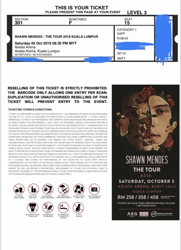 Shawn Mendes Kl Malaysia Tickets Vouchers Event Tickets On