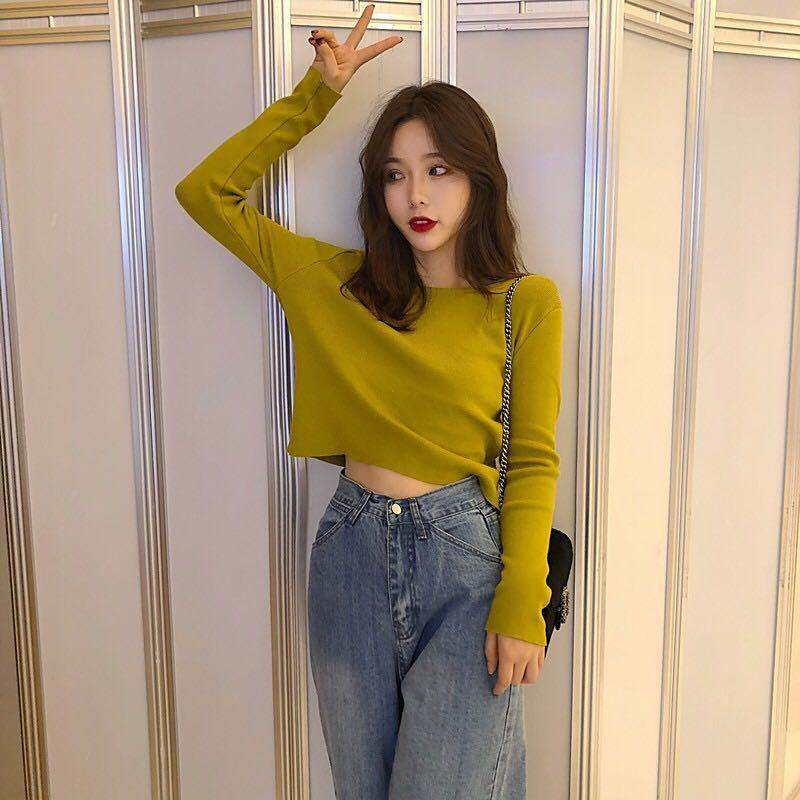 Ulzzang cotton dark mustard yellow pullover sweater