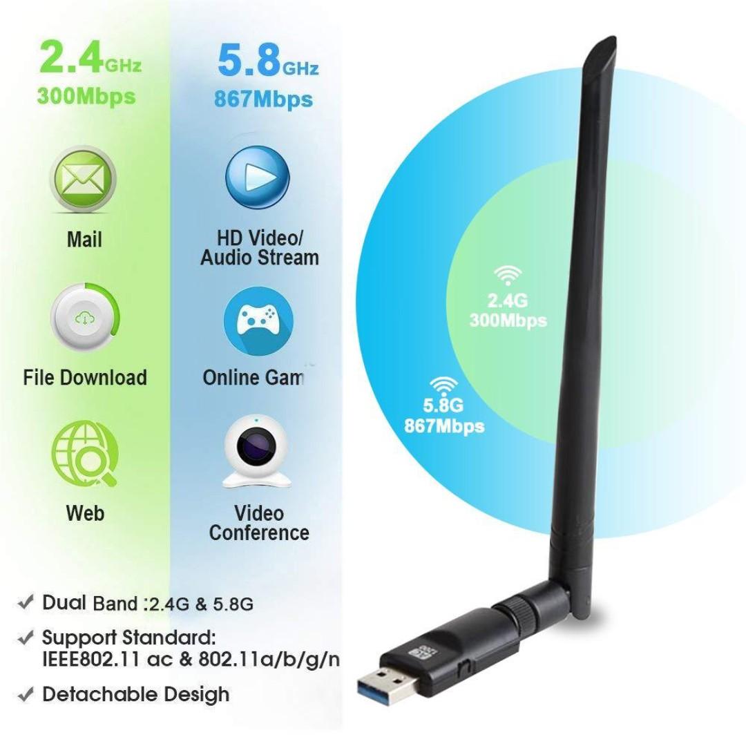 Wifi Dongle 1200mbps Dual Band 2 4g 300m 5g 867m 802 11 Ac Wireless Usb 3 0 Network Wifi Adapter With High Gain 5dbi Antenna For Pc Desktop Laptop Tablet Smart Tv Support Windows 10 8 8 1 7 Vista Mac Os Computers