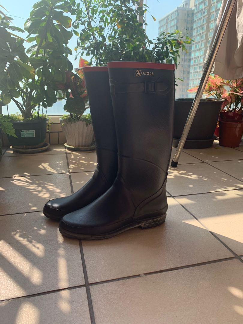 AIGLE 法國品牌水靴(深藍色橙邊) 正貨～ Rain Boots (Dark Blue), 女裝