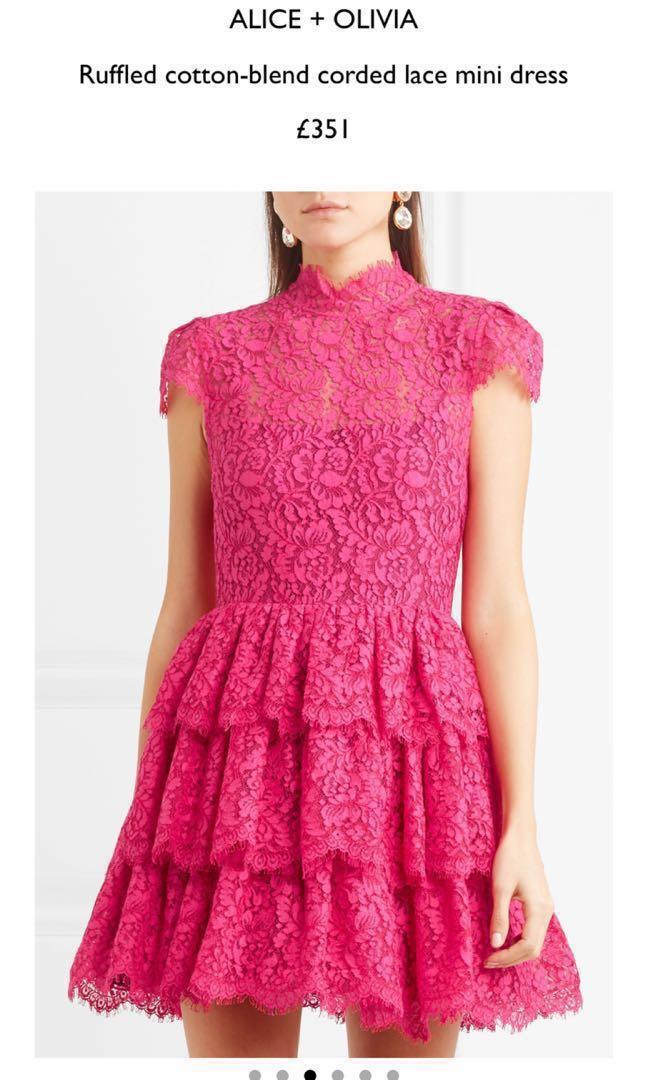 Authentic Alice + Olivia Fushia Pink tiered lace mini dress, Women's  Fashion, Dresses u0026 Sets, Dresses on Carousell
