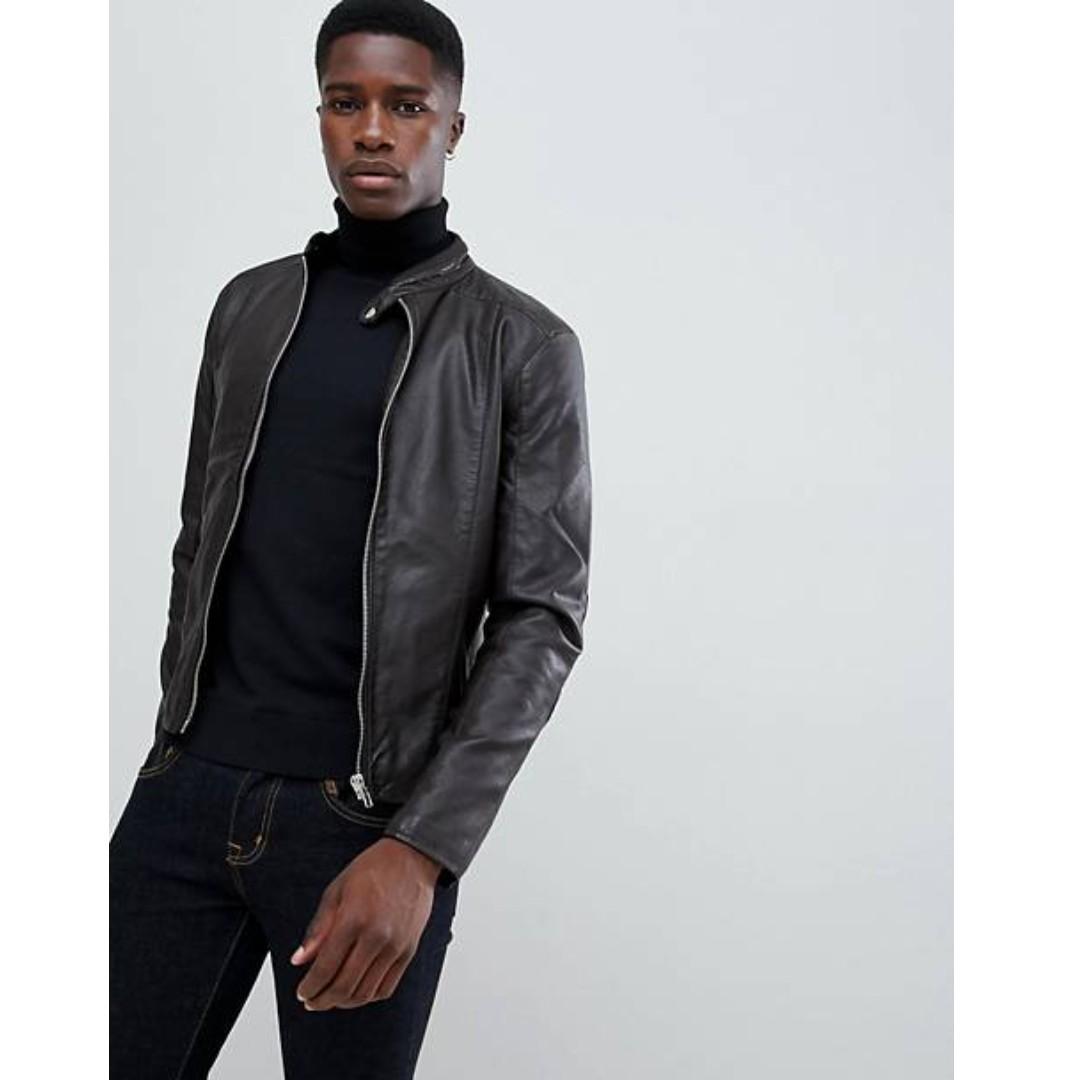 barney's originals real leather varsity jacket with panelling