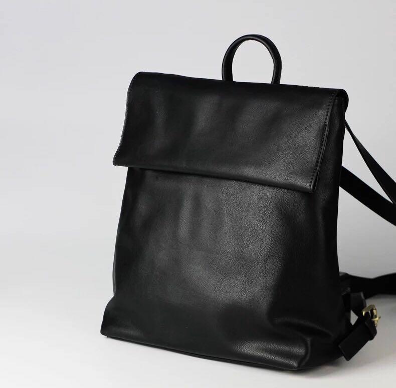 black faux leather backpack womens