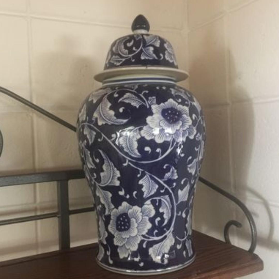 Blue White Ginger Jar Large Vase Decor Furniture Tables