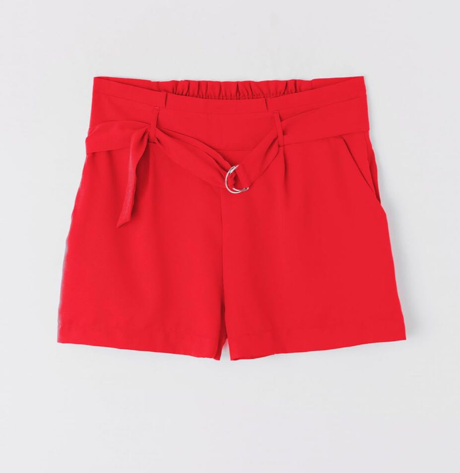 red paperbag shorts