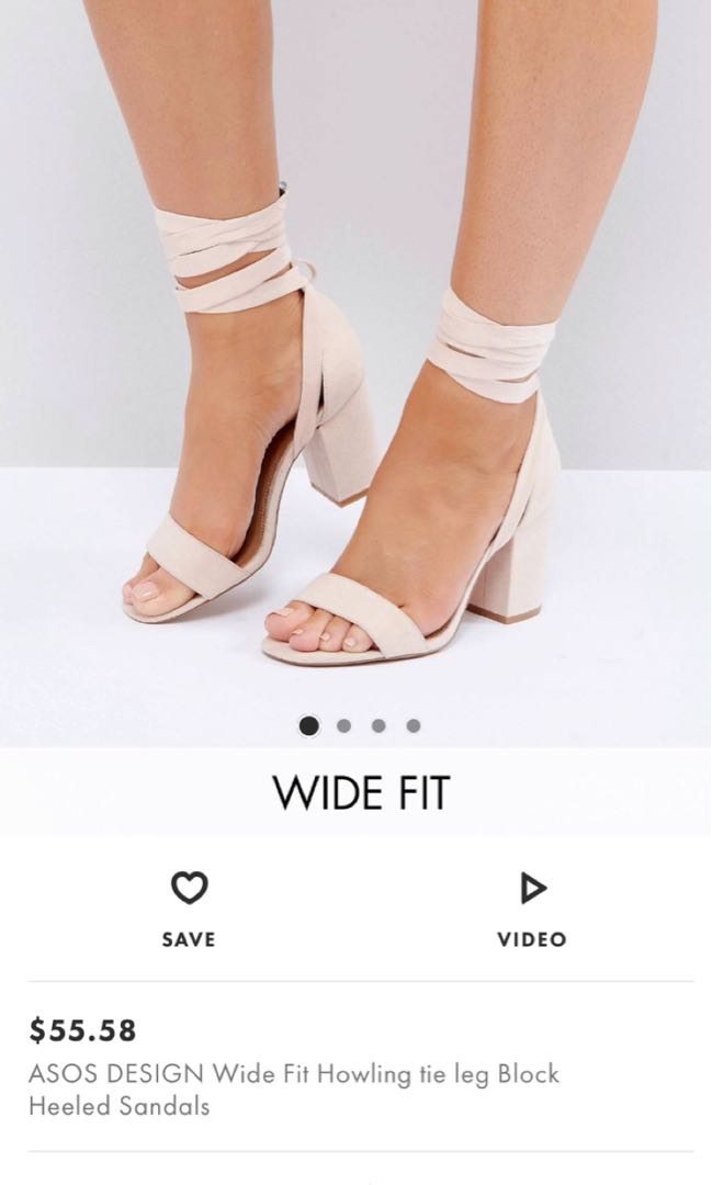 asos design wide fit howling tie leg block heeled sandals