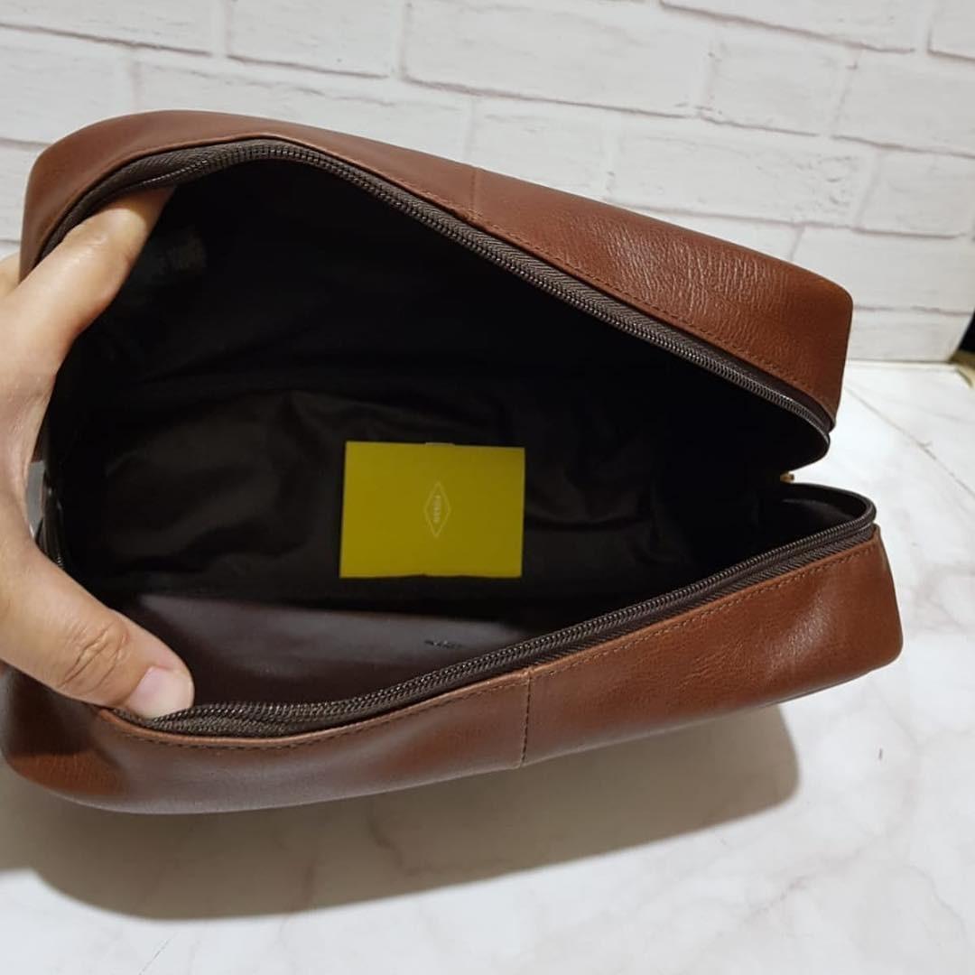 Fossil Evan Travel Kit Brown, Fesyen 