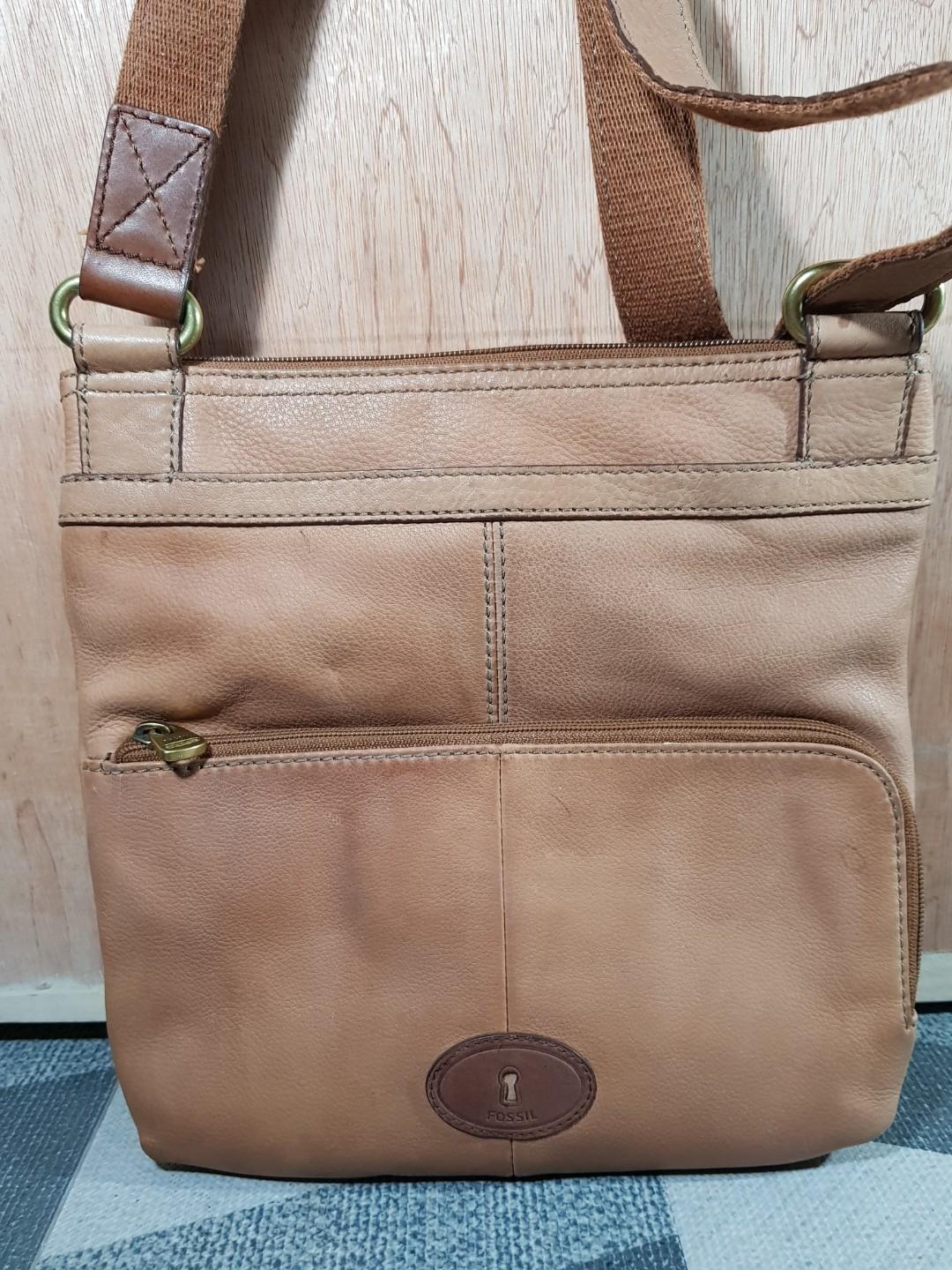 fossil leather messenger bag women's