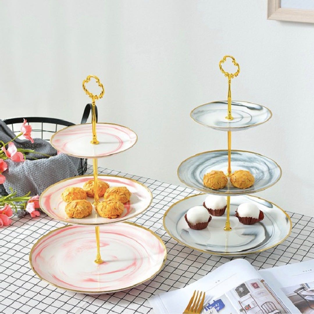 [Hari Raya - Ready Stocks] Marble 3-Tier Dessert / Kueh Tray, Furniture ...