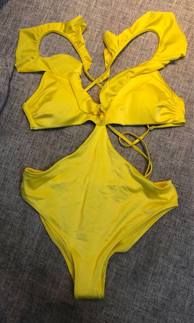 h&m yellow one piece swimsuit
