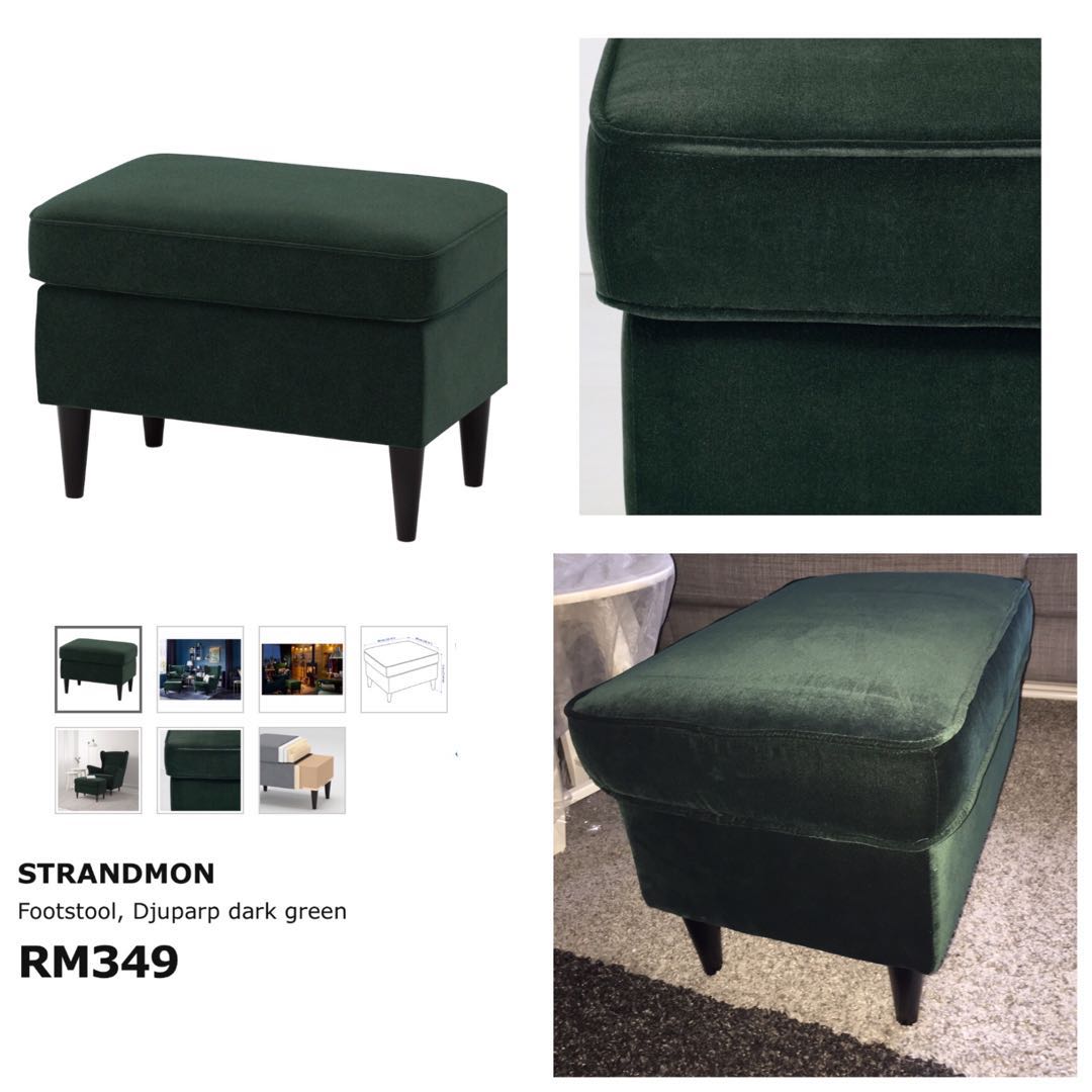 Ikea Strandmon Footstool Djuparp Dark Green Rumah Perabot