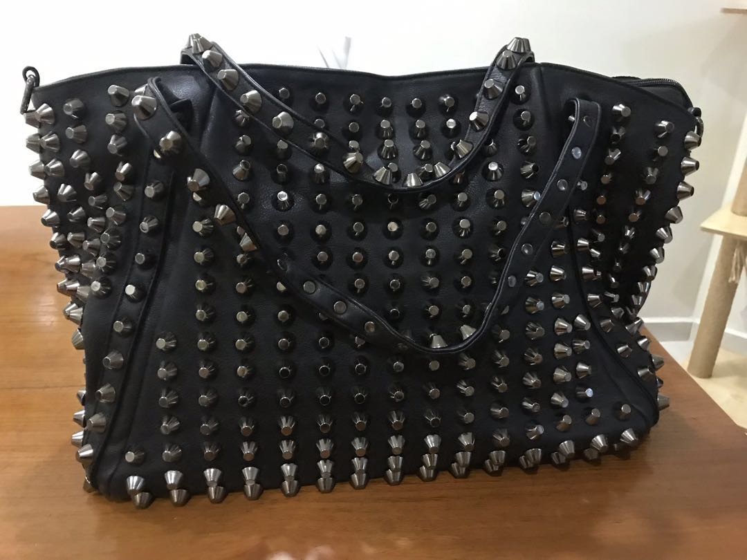 Leather Studded Tote Bag Women s Fashion Bags Wallets Tote