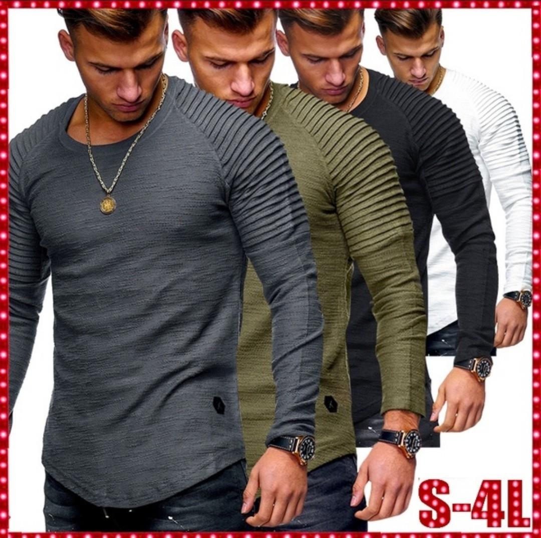 Long Sleeved Pleated Classy Top For Men Till Size 4XL Men s