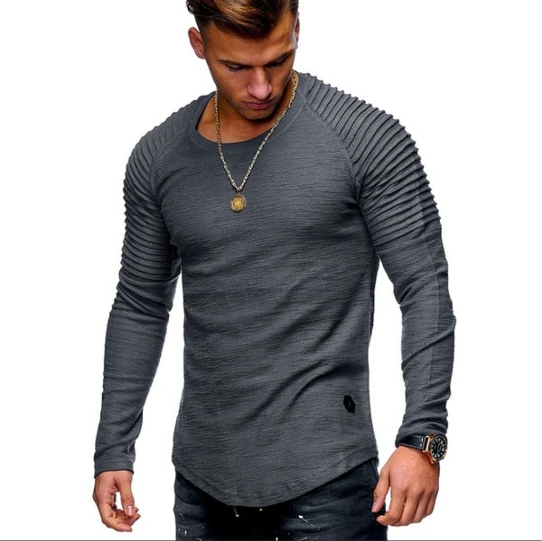 Long Sleeved Pleated Classy Top For Men Till Size 4XL Men s