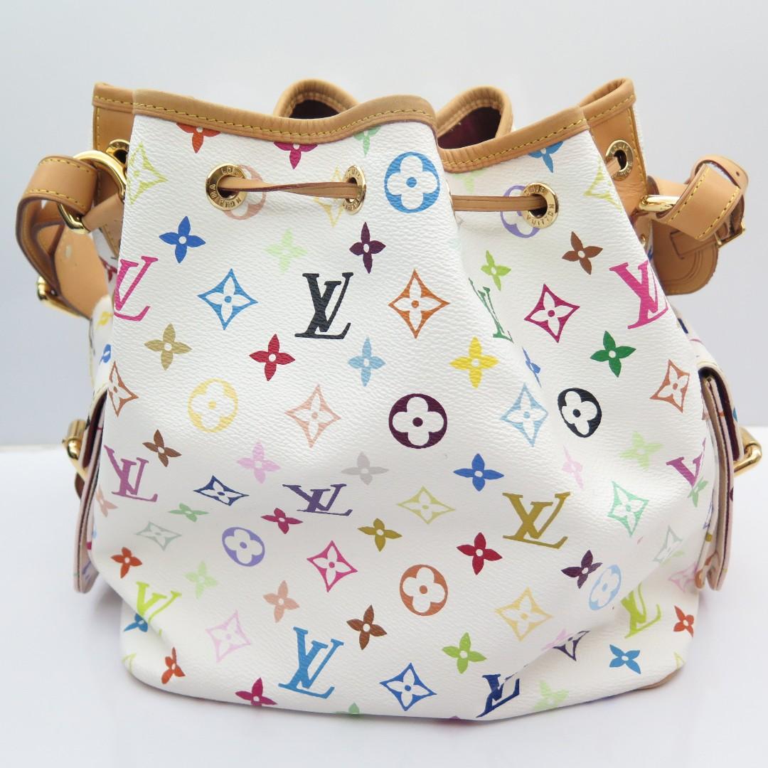 Louis Vuitton, Bags, Louis Vuitton Multicolor Petit Noe Shoulder Bag  White M42229 Lv Auth Yk5952