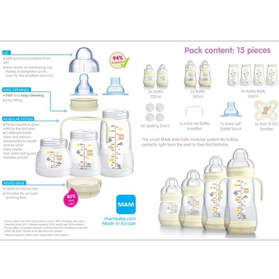 MAM Anti Colic Bottle Starter Set 15pcs Beige
