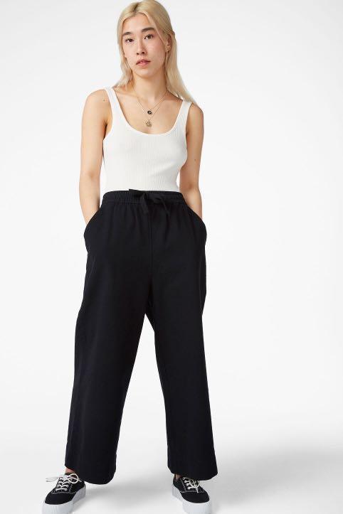 Monki Wide Leg Canvas Trousers in Black 