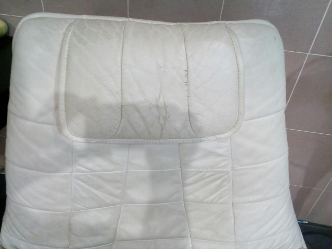 Recliner White Leather Chair with foot rest, Furniture & Home Living